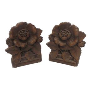 Rare and Stunning Old Carved Wood & Iron Book Ends