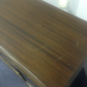 Chest, Small - 3 drawer + cabinet - top, showing scratches