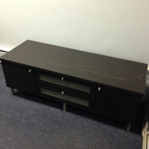 Entertainment Center #1 is long & low, with center drawers for DVD players etc, and two side cabinets.